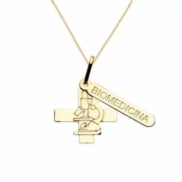 Imagem de Colar Cordão Biomedicina Chapa e Plaquinha Folheado 18k