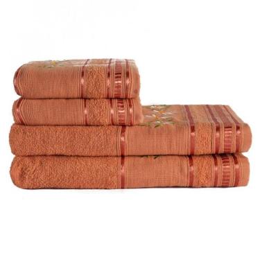 Imagem de Jogo De Toalha De Banho e Rosto 4 Pç Premium Bordada - Dianneli Toalha