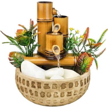 Imagem de Fonte Agua Cromoterapia Decorativa Mesa Cascata Bambu Resina - NoBrand