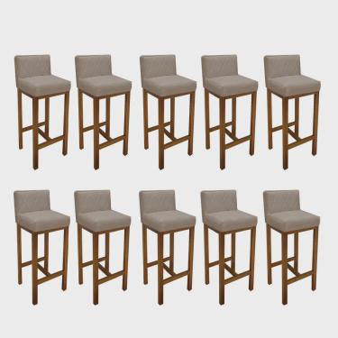 Imagem de Kit 10 Banqueta Alta Com Encosto Loren Cozinha Balcão Bistrô Base Madeira Carvalho Suede Bege - Ahz Móveis