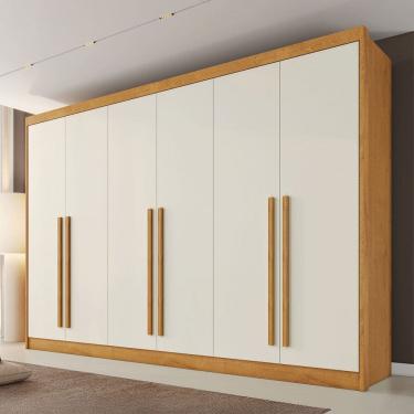 Imagem de Guarda-Roupa Casal Alba Plus 6 Portas 4 Gavetas 100% Mdf Peroba/Off White - Mademarques