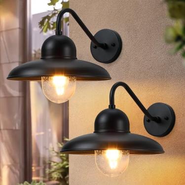Imagem de YKLITG Pacote Com 2 Luminárias De Celeiro Em Formato De Pescoço De Ganso Para Áreas Externas, Arandela Industrial De 12 Polegadas, Iluminação Rústica De Parede Para Casa, Varanda, Pátio, Entrada E G