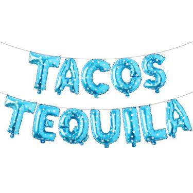 Imagem de Balão de tacos e tequila, faixa de taco multicolorida para festa de taco mexicana/terças-feiras de tacos/festa de tequila/festa/decorações de aniversário (TACOS TEQUILA Blue Star)