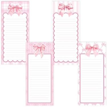 Imagem de Whaline Bloco de notas magnético com laço rosa, 4 peças, lista de laços de fita fofa, bloco de notas para lista de compras, bloco de notas para casa, cozinha, geladeira, decoração
