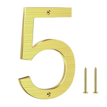 Imagem de Yafimea Números grandes dourados de 20 cm para casa, números de endereço residenciais modernos de metal para casa, números flutuantes externos de alumínio para portão de garagem de Wall Street (5)