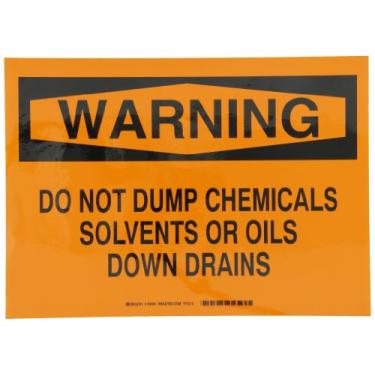 Imagem de Brady 84484 Placa autoadesiva de poliéster para produtos químicos e materiais perigosos, 25 x 35 cm, legenda "Do Not Dump Chemicals Solventes ou Óleos Drenos"