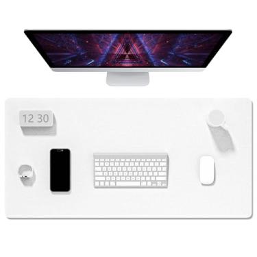 Imagem de Auhoahsil Tapete de mesa de feltro, mouse pad grande minimalista 2GG 90 x 40 cm, tapete de mesa para desktop, teclado, laptop, computador, escritório, trabalho em casa, jogos, branco