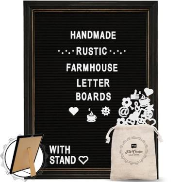 Imagem de Quadro grande de letras de feltro preto com moldura vintage rústica de madeira preta e suporte por Felt Creative Home Goods quadro de mensagens mutável de 30 x 40 cm, 350 letras do alfabeto branco,