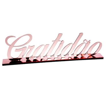 Imagem de Decoração Palavra Gratidão em Acrílico Espelhado com Base de MDF, Peça Decorativa Elegante para Sala, Escritório, Quarto ou Recepção (Rose Gold)