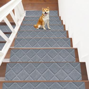 Imagem de Tapetes de escada antiderrapantes para degraus de madeira 20,3 x 76,2 cm (pacote com 15), capas para escadas internas com adesivo, tapete antiderrapante para escadas para crianças, idosos e cães..