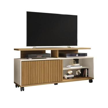 Imagem de Rack Topázio Bechara Cinamomo Off White Ripado 2075539 Sala - Móveis B