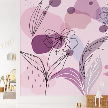 Imagem de Papel de Parede Folhagem Plantas em Tons Lilás Quarto 6m²