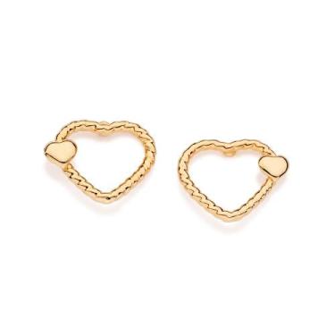 Imagem de Brinco Coração Dois Corações Banhado a Ouro Rommanel 527502, Dourado