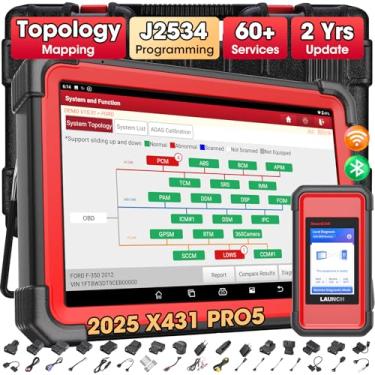 Imagem de LAUNCH Ferramenta de reprogramação X431 PRO5 J2534 com SmartLink C V2.0, scanner de diagnóstico de carro com codificação ECU, mapeamento de topologia, mais de 60 serviços, diagnóstico inteligente
