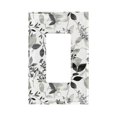 Imagem de Ujkrvesj Branco cinza folha de eucalipto 1 gangue único balancim capas decorativas para interruptor de luz floral placas de parede elétricas placa frontal para quarto, banheiro, casa