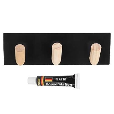 Imagem de AUNMAS Cabide de parede para casacos, ganchos de madeira para casacos, suporte para chaves sem perfuração, cabide para roupas para casaco, chapéu, toalha, roupões, banheiro, sala de estar (P - preto -T321)