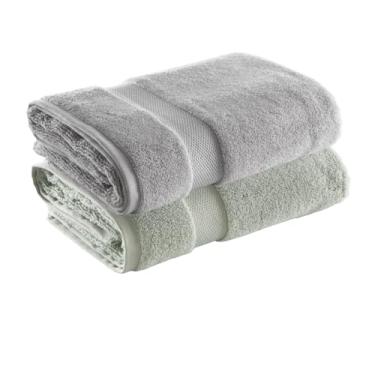 Imagem de Jogo de Toalha de Banho Super Soft Zero Twist, 2 peças, 70x140cm, Algodão, Toque Macio, 500g/m², Altihaus, Alta Absorção, Durabilidade (Verde/Cinza)