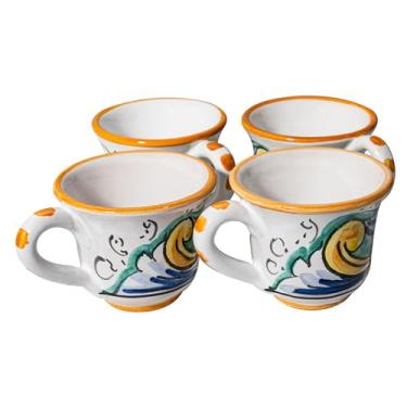 Imagem de Aperitivo Siciliano - Conjunto de 4 xícaras de café de cerâmica Caltagirone pintadas à mão - Estilo barroco moderno com cores vibrantes - Ideia de presente exclusiva - Feito na Itália (verde)