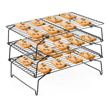 Imagem de Leonyo Rack de resfriamento, rack de resfriamento empilhável de aço inoxidável de 3 camadas para assar, cozinhar, assar, grelhar, lotes frios de biscoitos, dobráveis e resistentes, seguro para forno e