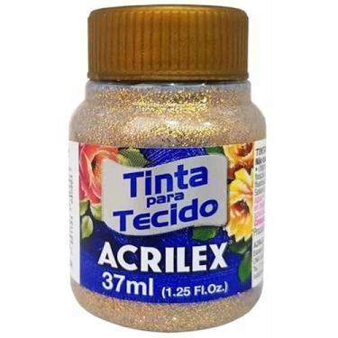 Imagem de Tintas para Tecido com Glitter Acrilex 37ml – Brilho Intenso, Alta Cobertura e Fixação a Frio para Suas Criações acabamento cintilante, alta cobertura e durabilidade superior, sendo ideais para customização de roupas, acessórios, peças decorativas e projetos artísticos em geral. (Ouro 201)