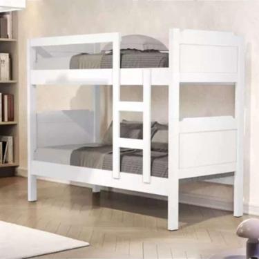 Imagem de Beliche Bicama Solteiro Padrão Escada Grade Proteção Vira 2 Camas Branca