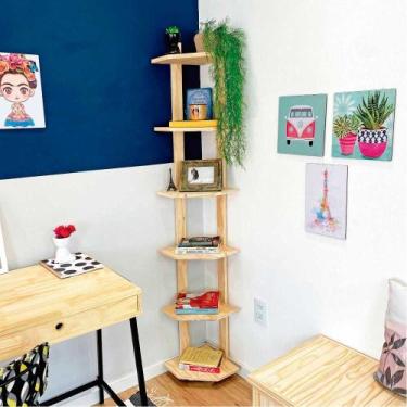 Imagem de Estante de Canto de Madeira Pinus 6 Prateleiras Linea Natural - ArtFac