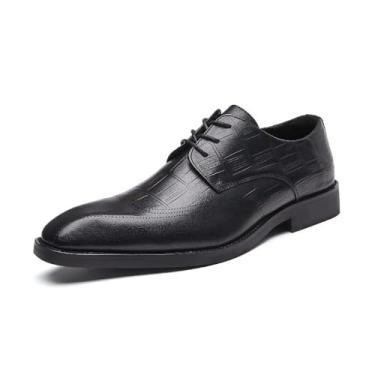 Imagem de Sapato social masculino de couro legítimo, bico quadrado, estilo britânico, estilo Oxford, Preto, 40