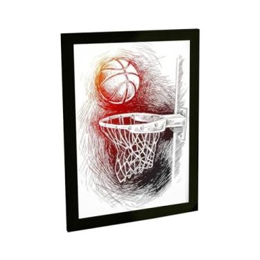 Imagem de Quadro Decorativo Basquete Ilustração Desenho Vermelho Ranhura Esportes