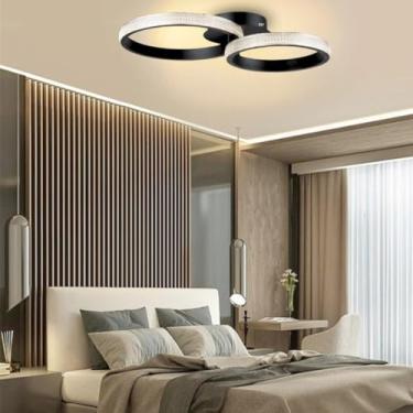 Imagem de Plafon Luminária LED Moderna Preta 44W Lustre de Teto Hera Duplo Anel Branco Quente Para Sala Quarto Bivolt