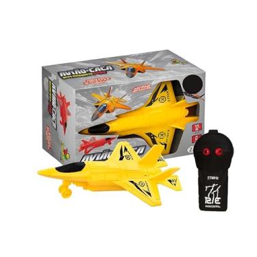 Imagem de Avião de Brinquedo Estilo Caça com Controle Remoto 2 Funções Cor Amarela Linha Premium M5 Armarinhos