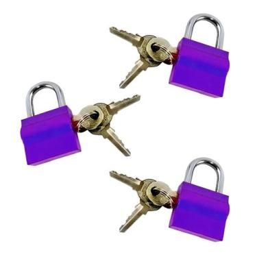 Imagem de Cadeado 30mm Roxo Kit com 3 Peças 9 Chaves Kit 30mm Roxo Shenling Padl