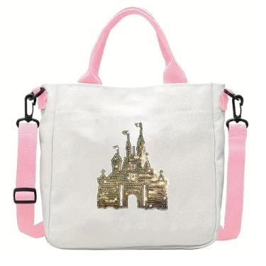 Imagem de Bolsa tiracolo para meninas, Magic Kingdom, lona de lantejoulas, bolsa mensageiro, presente de aniversário, presente de Natal para meninas adolescentes, Dourado, Small