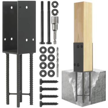 Imagem de Wocepu Suporte de poste de cerca de concreto molhado resistente em forma de U 10 x 10 cm (real 8,9 x 8,9 cm) para cerca, trilhos, âncora de suporte de poste de madeira de pérgola (2 unidades - cinza escuro)