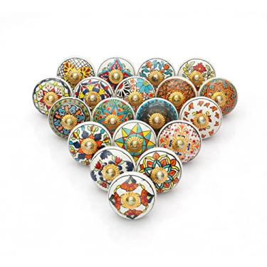 Imagem de Craft Trade Puxadores para armários gavetas sortidas puxadores de porta de cerâmica vintage puxadores coloridos móveis de cozinha puxadores armários armários para guarda-roupa decoração de interiores de casa - pacote com 20