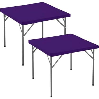 Imagem de Enjoyidea Toalha de mesa quadrada justa 91 x 91 cm - pacote com 2 toalhas de mesa de elastano elástico roxo escuro - pequena capa de mesa dobrável para cozinha, jantar, piquenique, pátio, mesa de