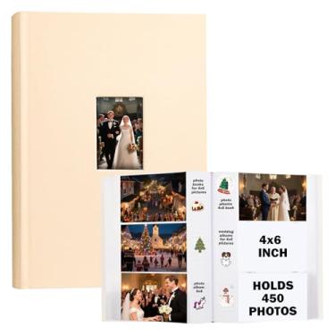 Imagem de Álbum de fotos 4x6 450 fotos espaço de escrita capa de couro com janela frontal álbum de fotos, 4 x 6 álbum de casamento crianças viagem família bebê fotos (Bege)