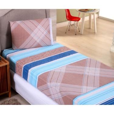 Imagem de Kit Jogo De Lençol Solteiro Com Elástico 2 Peças(Geometric Azul)