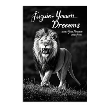 Imagem de Tela inspiradora de arte de parede animal pôster motivacional pintura de leão preto e branco presentes de incentivo inspiradores para homens imagem de afirmações positivas 30 x 20 cm (12 x 8 polegadas