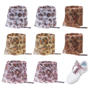 Imagem de SUPERFINDINGS 4 pares de cadarços com estampa de leopardo em 4 cores de 4,1 cm de largura cadarços planos modernos cordões de sapatos de substituição para tênis sapatos casuais, comprimento: 1,2 m