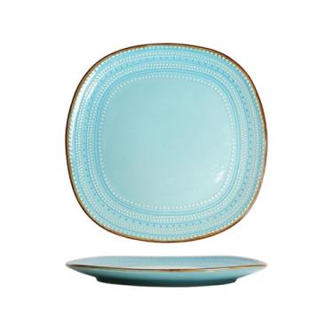 Imagem de Prato de bife estilo europeu retrô simples, delicado e prático esmalte colorido resistente a altas temperaturas - prato quadrado grande de 28 cm