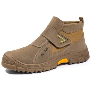 Imagem de GLANOUDUN Botas De Soldagem Masculinas Sem Cadarço, Bico Aço Marrom, Calçado Segurança Para Construção E Soldador Confortável, Indestrutível