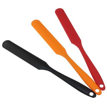 Imagem de Waziaqoc 3 espátulas de silicone, espátulas de manteiga de creme de bolo, espátula de massa fermentada com cabo longo (preto, vermelho, laranja)