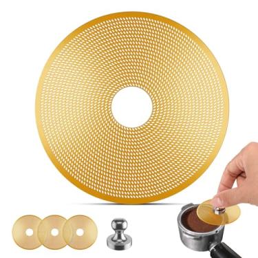 Imagem de 3 peças de tela de disco expresso de 58 mm com orifício redondo no meio - disco expresso ultrafino de 0,2 mm, filtro de café reutilizável de aço inoxidável, adequado para La Marzocco/Gaggia (dourado)