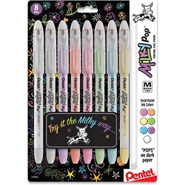 Imagem de Pentel Caneta de gel pastel Milky Pop, linha média de 0,8 mm, cores sortidas, pacote com 8 (K98BP8M)