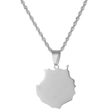 Imagem de Colar Pingente De Mapa - Gran Canaria Colar De Pingentes De Bandeira De Mapa, Pingente De Charme Mapas Colares De Corrente Fina, Joia Étnica De Mapa De Hip Hop, Para Hom, Silver, 50cm/19.6inch