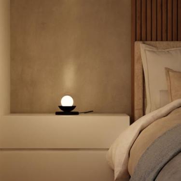 Imagem de Abajur Luminaria De Mesa Decorativa Quarto Dormitorio Casal Cabeceira Cama Lampada Inlcuso (Preto Globo Transparente)