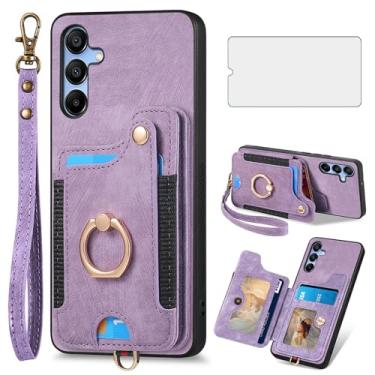 Imagem de Capa de telefone para Samsung Galaxy A16 5G/4G capa carteira com protetor de tela de vidro temperado e alça de pulso RFID suporte de cartão de crédito anel acessórios de celular A 16 16A SM-A166U