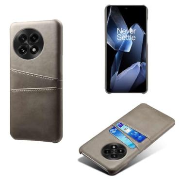 Imagem de Capas Compatível com Oneplus 13,Caso de couro PU-Tampa de telefone a prova de choque com 2 slots de cartão,Proteção anti-impressão digital e anti-gota-Grey