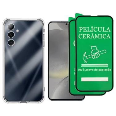 Imagem de Kit Capa Protetora Transparente Anti-Impacto para Samsung Galaxy S24 Plus + 2 Películas de Cerâmica, Capinha com Proteção de Câmera
