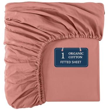 Imagem de Lane Linen Lençol com elástico solteiro 100% algodão orgânico (99 cm x 203 cm) - lençol com elástico 100% algodão supermacio, 2GG, leve e durável, rosa amanhecer